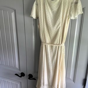 Wrapped Up In Your Love Cream Dotted Ruffled Wrap Midi Dress - Size XL